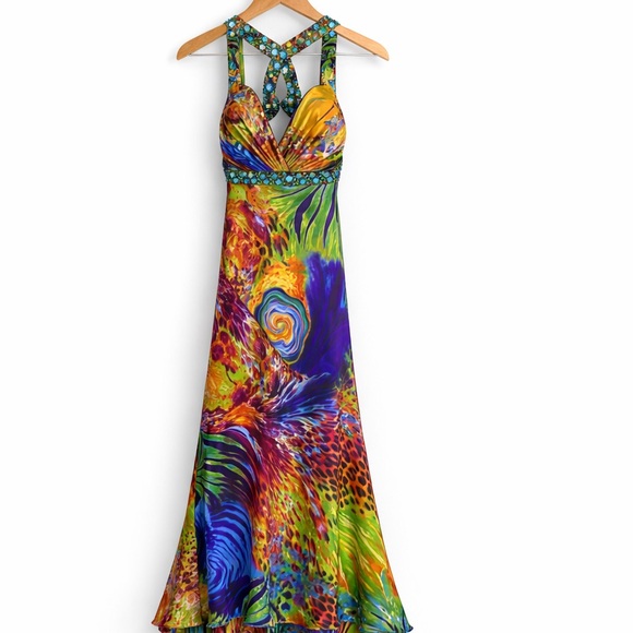 Niki by Niki Livas 100% Silk Y2K Beaded Gown – Halter Prom Gala Dress – XS - Picture 2 of 8